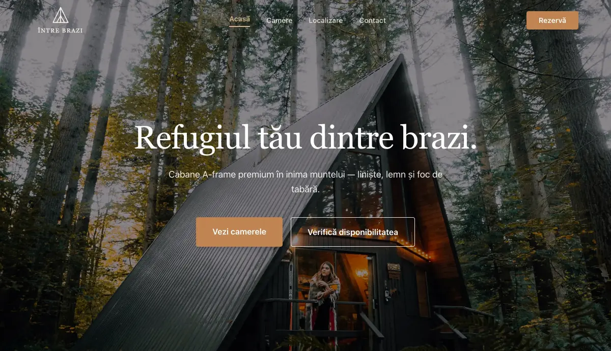 Mockup Intre Brazi - cabane A-frame cu sistem de rezervari online